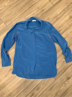 Babaton Aritzia Bright Cobalt Silk Button-Up Shirt Size Small